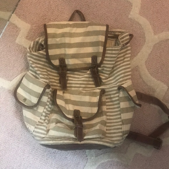 CANVAS Striped backpack with leather detailing - Picture 1 of 4